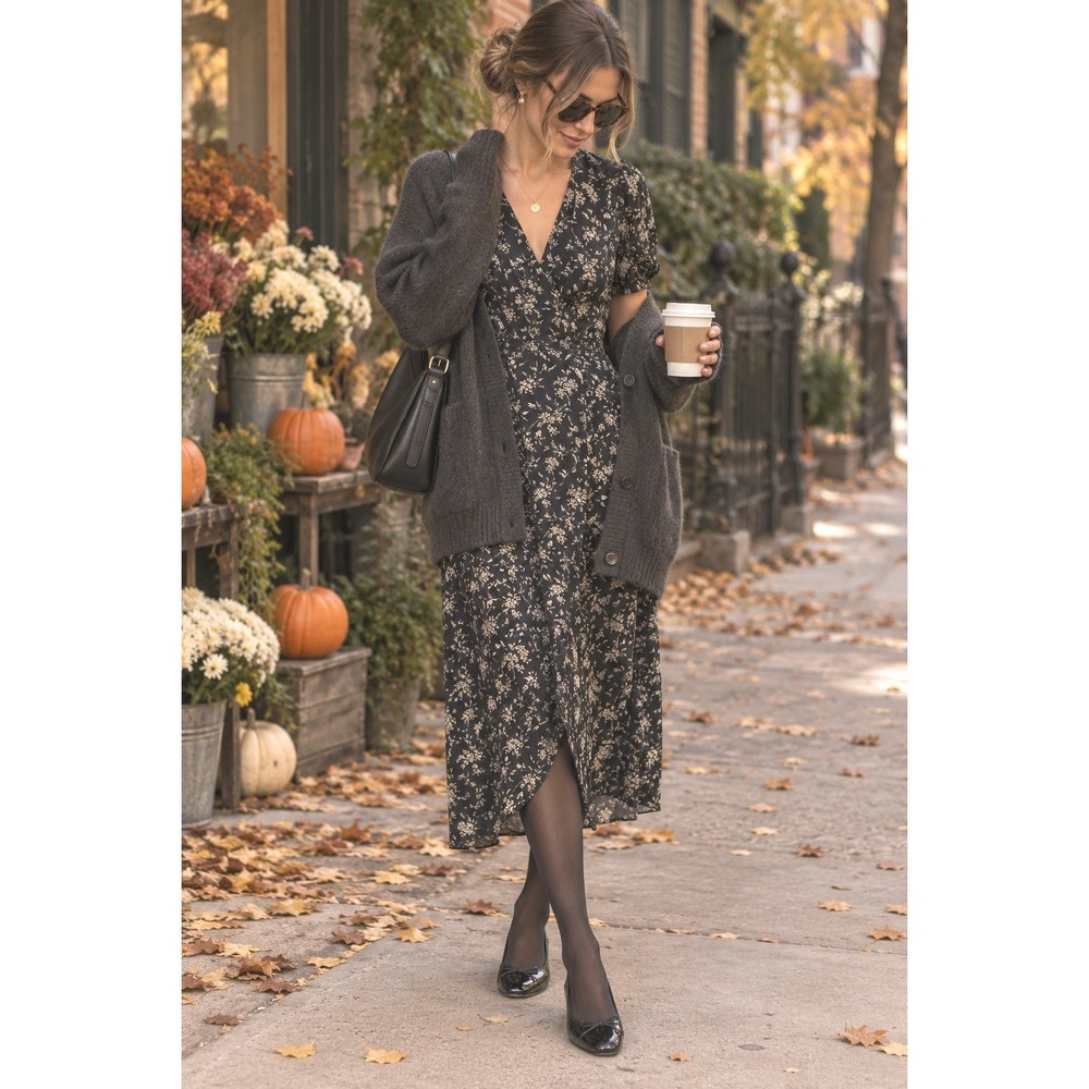 Madewell midi floral black midsize 12 fall layering bow accent parisian euc chic
